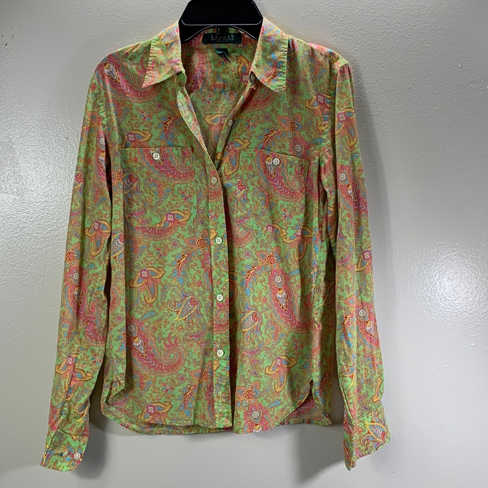 Lauren Ralph Lauren Green Paisley Button-Down Shirt